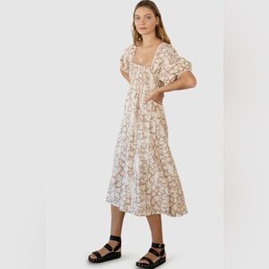 Kivari Angelina Snake Midi Neutral Beige Boho Beach Linen Dress Size Medium